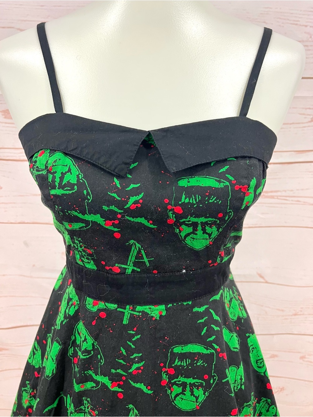 SOLD Hell Bunny Modcloth Frankenstein Goth Cemetary Sleeveless Retro Swing Dress - Picture 4 of 16